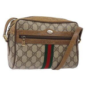 GUCCI GG Supreme Web Sherry Line Bag PVC Beige Gold